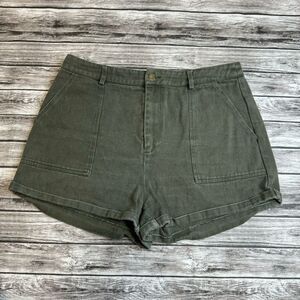 Shein Women's Cuffed Jean Shorts Olive Green Denim 12 XL Extra Large High Rise